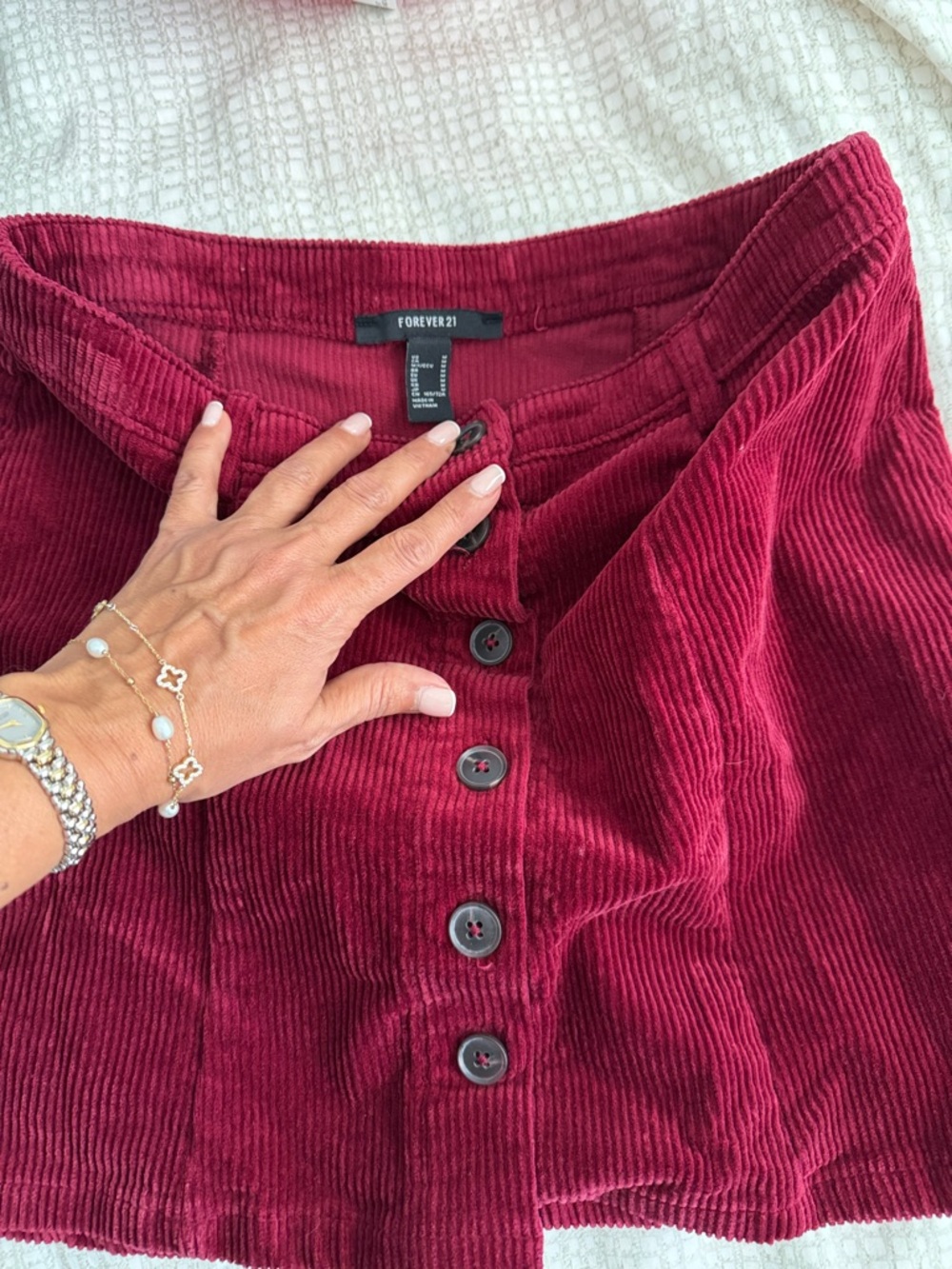 Forever 21 Burgundy Corduroy Button-Front Mini Skirt
